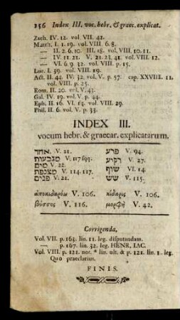 Index III. vocum hebr. & graecar. explicatarum