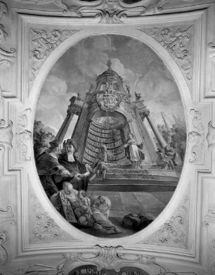 "Vera sapientia demonstratur", Allegorien der Weisheit mit Bezug auf die Klosterbibliothek — Die Klosterbibliothek als Haus der Weisheit: "Sapientia aedificavit sibi domum" (Sprüche 9:1)