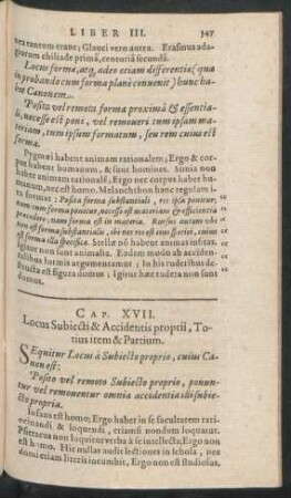 Cap. XVII. Locus Subiecti & Accidentis proprii, Totius item & Partium.