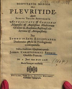 Dispvtatio Medica De Plevritide