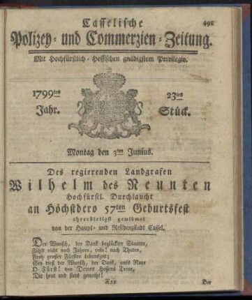 23tes Stueck, Montag den 3ten Junius 1799