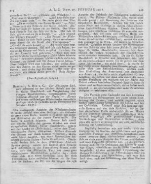Der Nibelungen Lied. Zum erstenmal in der älteren Gestalt aus der St. Galler Handschrift mit Vergleichung der übrigen Handschriften. 2. Aufl. Hrsg. durch F. H. v. d. Hagen. Breslau: Max 1816