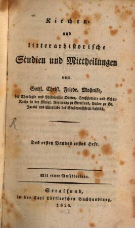 Kirchen- und literar-historische Studien und Mittheilungen. 1,1/2. (1825)