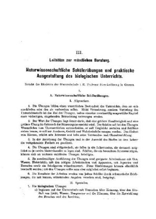 Naturwissenschaftliche Schülerübungen und praktische Ausgestaltung des biologischen Unterrichts : [Leitsätze zur mündlichen Beratung]