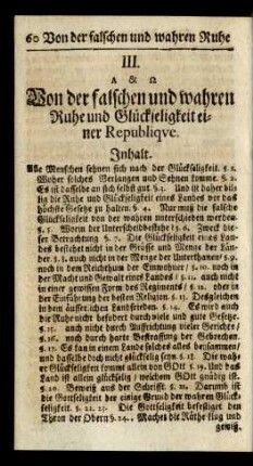 III. ... Von der falschen und wahren Ruhe und Glückseligkeit einer Republique.
