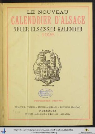 Fünfzehnter Jahrgang: Le nouveau calendrier d'Alsace: Neuer Elsässer Kalender 1926