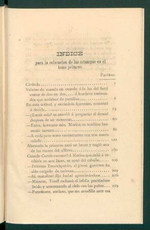 Índice para la colocación de las estampas en el tomo primero.
