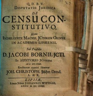 Disputatio Iuridica De Censu Constitutivo