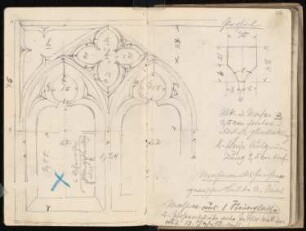 Skizzenbuch: Rathaus, Duderstadt, Goslar, Göttingen: Rathaus Duderstadt. Maßwerk zwischen Laube und Saal