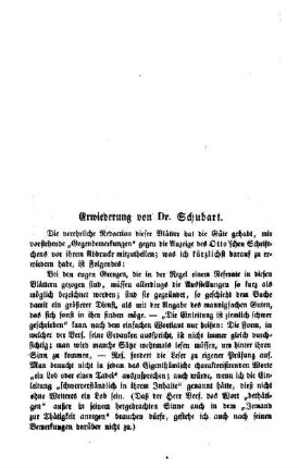 Erwiederung von Dr. Schubart