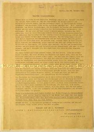 Gegen die Papenregierung gerichtetes antijüdisch-antikapitalistisches Rundschreiben von Hermann Strese zur Unterstützung der NSDAP bei der Reichstagswahl