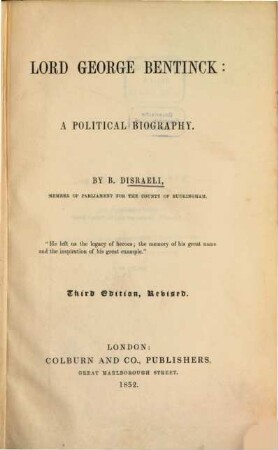 Lord George Bentinck: a political biography