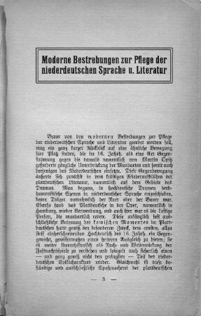 Moderbe Bestrebungen zur Pflege der niederdeutschen Sprache u. Literatur