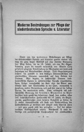 Moderbe Bestrebungen zur Pflege der niederdeutschen Sprache u. Literatur