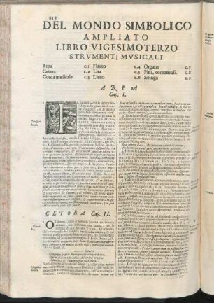 Del Mondo Simbolico Ampliato Libro Vigesimoterzo. Strvmenti Mvsicali.