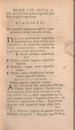 Quaestio LVI. De cognitione Angelorum respectu immaterialium, in tres articulos divisa.