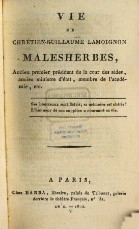 Vie de Chretien-Guillaume Malesherbes