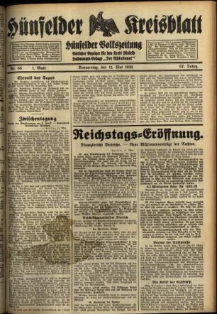 Erste Ausgabe vom Donnerstag, den 12. Mai 1932.