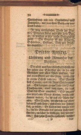 Dritter Artikel. Ursprung und Monarchie der Mexikaner