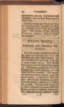 Dritter Artikel. Ursprung und Monarchie der Mexikaner