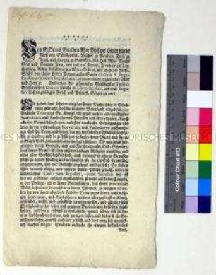 Hirtenbrief von Philipp Gotthard von Schaffgotsch Fürstbischof von Breslau gegen Treueidbruch gegenüber dem preußischen Landesherrn trotz gewaltsamer Bedrohung durch österreichische Truppen