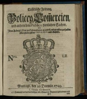 Nro. LII, Montags, den 29. Decembr. 1749