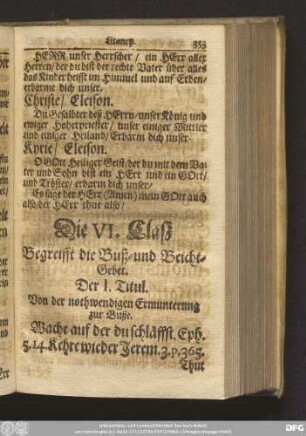 Die VI. Claß Begreifft die Buß- und Beicht-Gebet.