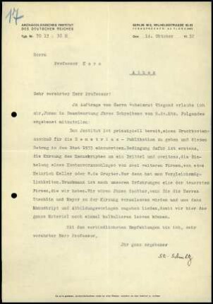 S. Schultz an G. Karo