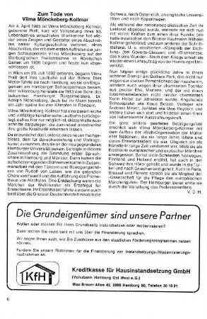 Zum Tode von Vilma Mönckeberg-Kollmar