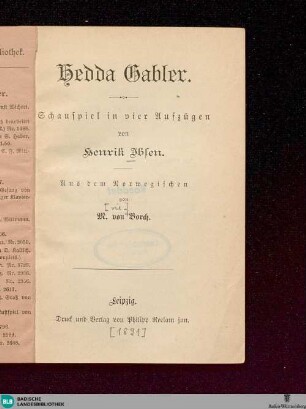 Hedda Gabler : Schauspiel in vier Aufzügen