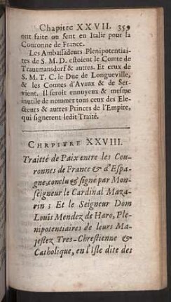 Chapitre XXVIII. Traitté de Paix entre les Couronnes de France ...