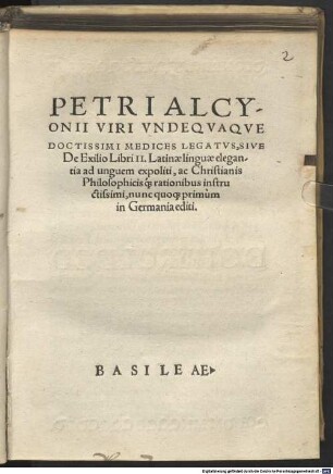 Medices legatus de exilio : libri duo