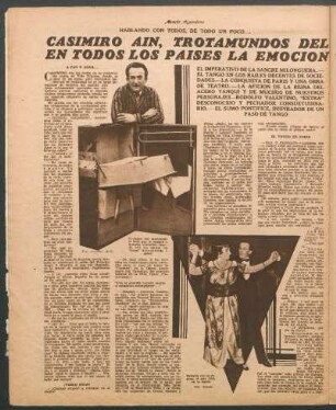 Casimiro Ain, trotamundos del baile, hizo vibrar en todos los países la emoción criolla del tango : Hablando con todos de todo un poco...