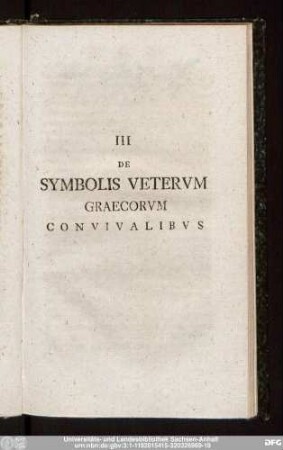 III De Symbolis Veterum Graecorum Convivalibus