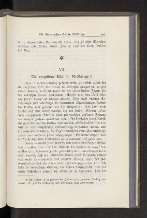 VII. Die vergessene Ecke im Weltkriege.