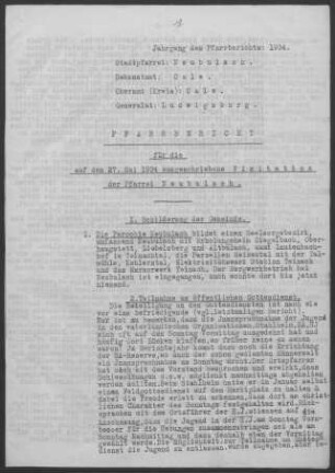 Neubulach mit Altbulach, Liebelsberg und Oberhaugstett: Pfarrbericht 1934