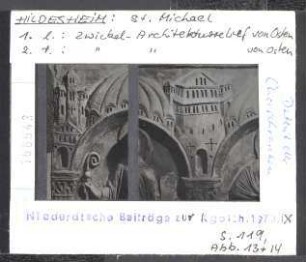 Hildesheim, St. Michael: Zwickel-Architekturrelief an den Chorschranken