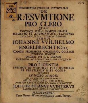 Diss. iur. inaug. de praesumtione pro clero