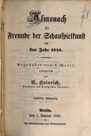 Almanach für Freunde der Schauspielkunst. 12. 1848