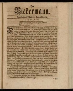 Sechszehntes Blatt 1727. den 18. Augusti