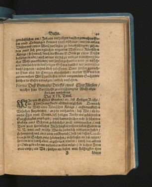Forma Dess GewaltsBrieffs eines ChurFürsten/ welcher seine Bottschafft zu verrichtung der Wahl abzufertigen vorhabens. Der XIX. Titul.