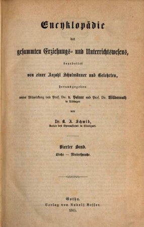 Encyklopädie des gesammten Erziehungs- und Unterrichtswesens. 4, Kirche - Muttersprache