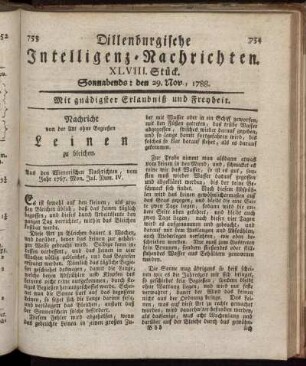 XLVIII. Stück. Sonnabends : den 29. Nov., 1788.