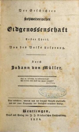Der Geschichten schweizerischer Eidgenossenschaft ... Theil, 1. Von des Volkes Ursprung