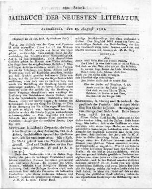 Königsberg, b. Hering und Haberland: Gegenstände der Fantasie. Mit einigen Melodien fürs Clavier begleitet. Herausgegeben von George Carl Haberland. Erste Sammlung. 136 S.