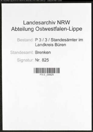 Sterberegister Standesamt Brenken