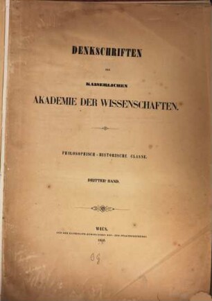 Denkschriften. 3. 1852