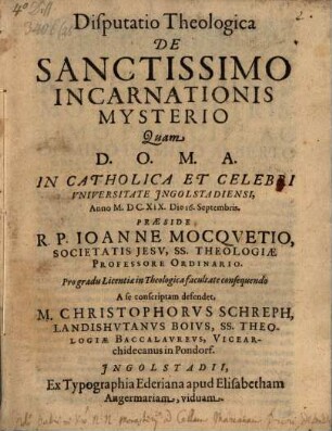 Disp. theol. de sanctissimo incarnationis mysterio