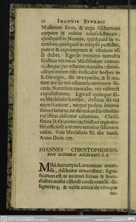 Ioannes Christophorsonus Rogero Aschamo. S. P.