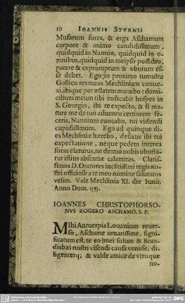 Ioannes Christophorsonus Rogero Aschamo. S. P.